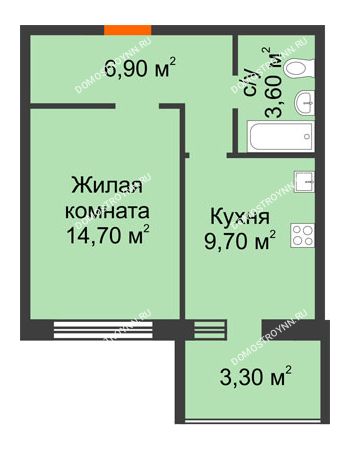 1 комнатная квартира 36,6 м² в ЖК Удачный 2, дом № 1