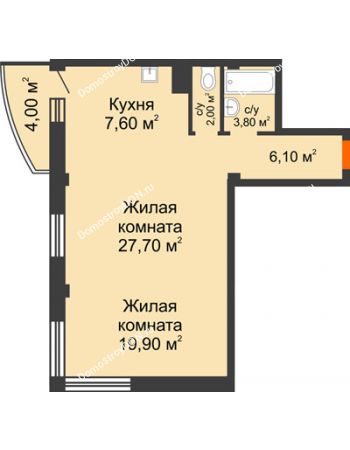 2 комнатная квартира 68,3 м² - ЖК Южная Башня