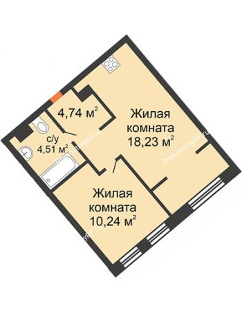 2 комнатная квартира 37,72 м² в ЖК Европейский берег, дом ГП-9 "Дом Монако"