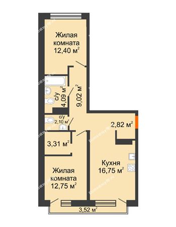 2 комнатная квартира 64,3 м² в Микрорайон Видный	, дом ГП-20