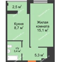 1 комнатная квартира 33,75 м² в ЖК На Ватутина, дом ГП 1.1,1.2,1.3 - планировка