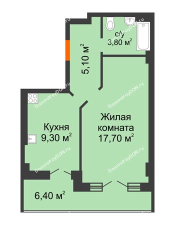 1 комнатная квартира 42,3 м² в ЖК Парк Островского 2, дом № 2