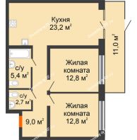 2 комнатная квартира 77,3 м² в ЖК Андерсен парк, дом ГП-5 - планировка