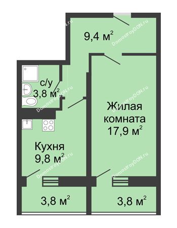 1 комнатная квартира 45,3 м² в ЖК Звезда Столицы, дом Литер 2