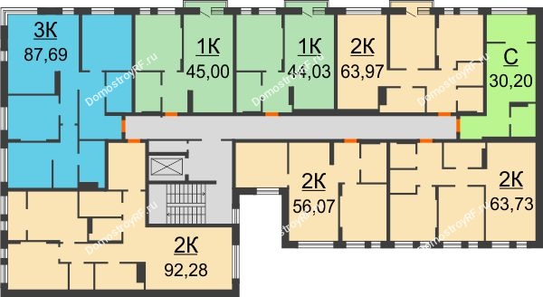 Планировка 5 этажа в доме 2 этап. секция 1.4 в ЖК Скандиа. Квартал у реки