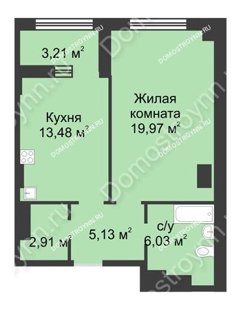 1 комнатная квартира 49,13 м² в ЖК Караваиха, дом № 5