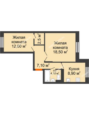 2 комнатная квартира 53,5 м² в ЖК Жюль Верн, дом № 1, корпус 1
