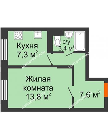 1 комнатная квартира 32,1 м² в ЖК Жюль Верн, дом № 1, корпус 2
