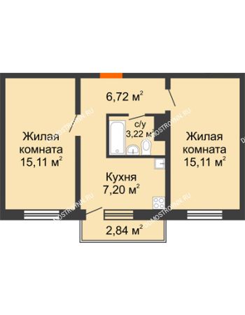 2 комнатная квартира 48,21 м² в ЖК Бурнаковский, дом № 48