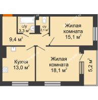 2 комнатная квартира 61 м² в ЖК GRAFF HOUSE (ЖК ГРАФ ХАУС), дом Секция 1А - планировка