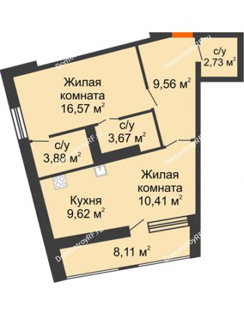1 комнатная квартира 60,49 м² - ЖК Русский Авангард