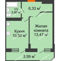 1 комнатная квартира 37,79 м² в ЖК Мозаика, дом Литер 4 - планировка