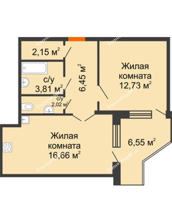 2 комнатная квартира 47,1 м² - ЖК Розмарин