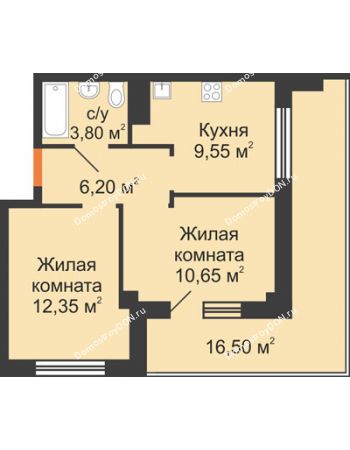 2 комнатная квартира 59,1 м² - ЖК Вершина
