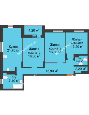 3 комнатная квартира 98,4 м² в ЖК Подкова на Цветочной, дом № 9
