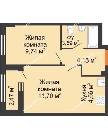2 комнатная квартира 34,96 м² - ЖК Каскад на Ленина