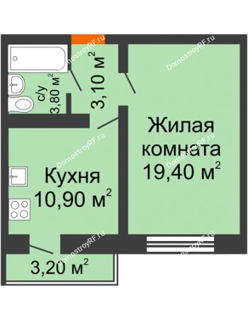 1 комнатная квартира 37,9 м² в ЖК Озерки	, дом Позиция 14