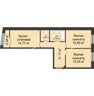 2 комнатная квартира 60,14 м², Клубный дом на Ярославской - планировка