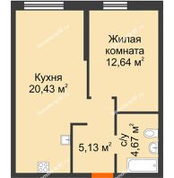 1 комнатная квартира 42,87 м² в ЖК Сердце Сибири, дом Квартал Нефтяников, ГП-1 - планировка
