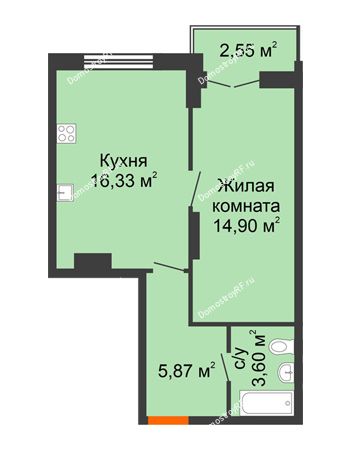 1 комнатная квартира 43,25 м² в ЖК Рассвет, дом № 11
