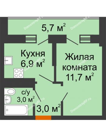 1 комнатная квартира 24,6 м² в ЖК Грани, дом Литер 5
