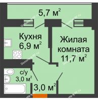 1 комнатная квартира 24,6 м² в ЖК Грани, дом Литер 5 - планировка