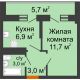 1 комнатная квартира 24,6 м² в ЖК Грани, дом Литер 5 - планировка