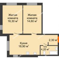 2 комнатная квартира 56,3 м² в ЖК Куйбышев, дом № 4 - планировка