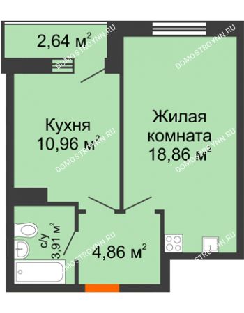 1 комнатная квартира 41,23 м² - ЖК Комарово