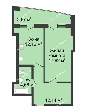 1 комнатная квартира 54,3 м² в ЖК Тихий Дон, дом № 3
