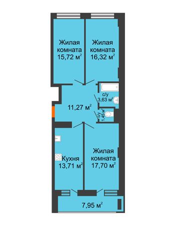 3 комнатная квартира 83,78 м² в ЖК Встреча, дом № 1