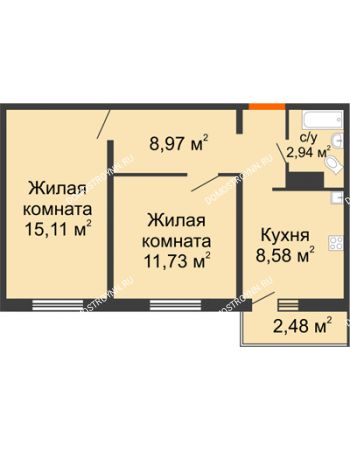 2 комнатная квартира 48,07 м² в ЖК Торпедо, дом № 17