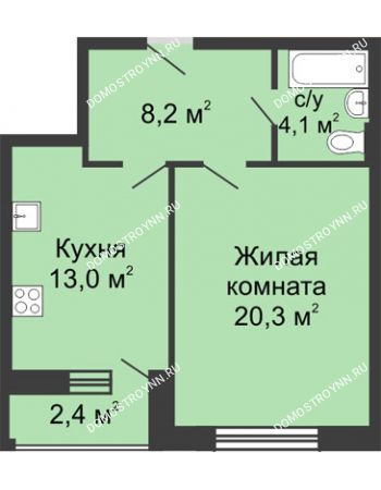 1 комнатная квартира 46,8 м² - ЖК Дом на Свободе
