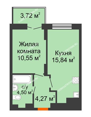 1 комнатная квартира 36,28 м² в ЖК КМ Анкудиновский Парк, дом № 20
