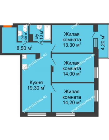 3 комнатная квартира 76,56 м² в ЖК Заречье, дом № 6