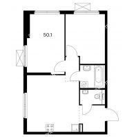 2 комнатная квартира 50,1 м² в ЖК Савин парк, дом корпус 4 - планировка