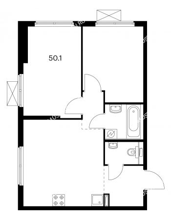 2 комнатная квартира 50,1 м² в ЖК Савин парк, дом корпус 4