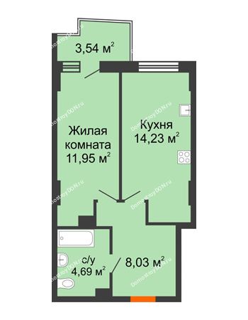 1 комнатная квартира 39,63 м² в ЖК Сердце Ростова 2, дом Литер 8