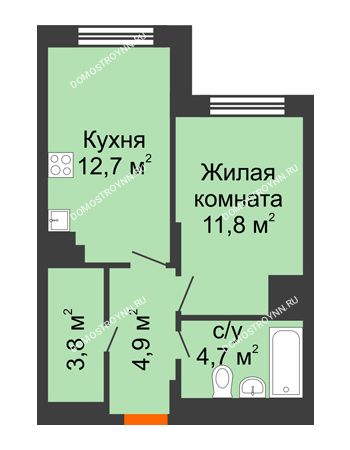 1 комнатная квартира 37,9 м² в ЖК КМ Анкудиновский Парк, дом № 14