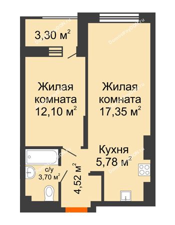 2 комнатная квартира 45,1 м² - ЖК ПАРК