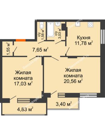 2 комнатная квартира 67,3 м² в ЖК Политехнический, дом 1,2 секция
