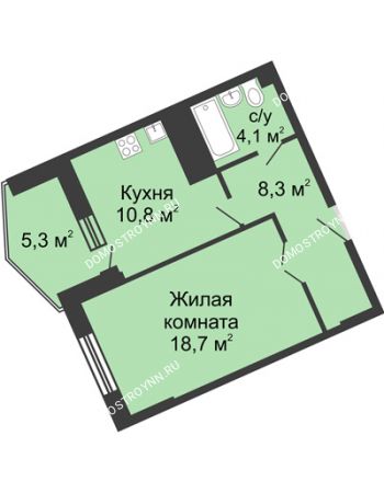 1 комнатная квартира 47,4 м² в ЖК Монолит, дом № 89, корп. 3
