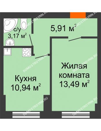 1 комнатная квартира 34,1 м² - ЖК Янтарный