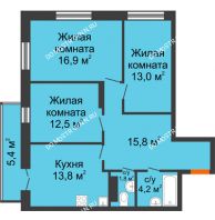 3 комнатная квартира 79,9 м² в ЖК Заречье, дом №1, секция 2 - планировка