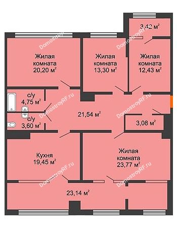 4 комнатная квартира 116,03 м² в ЖК Сердце, дом № 1