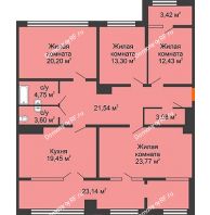 4 комнатная квартира 116,03 м² в ЖК Сердце, дом № 1 - планировка