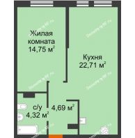 2 комнатная квартира 46,47 м² в ЖК Сердце Сибири, дом Квартал Геологов, ГП-2 - планировка