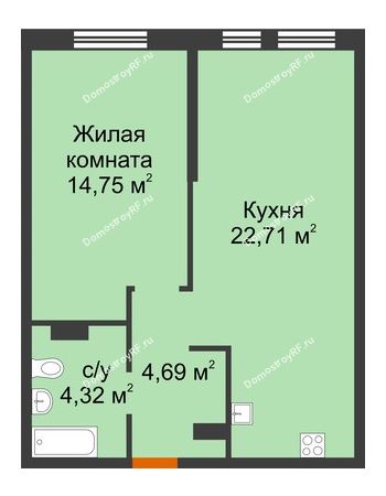 2 комнатная квартира 46,47 м² в ЖК Сердце Сибири, дом № 76, квартал Геологов (ГП-2)