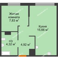 2 комнатная квартира 32,73 м² в ЖК Сердце Сибири, дом Квартал Геологов, ГП-2 - планировка