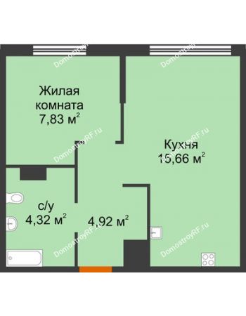2 комнатная квартира 32,73 м² в ЖК Сердце Сибири, дом № 76, квартал Геологов (ГП-2)